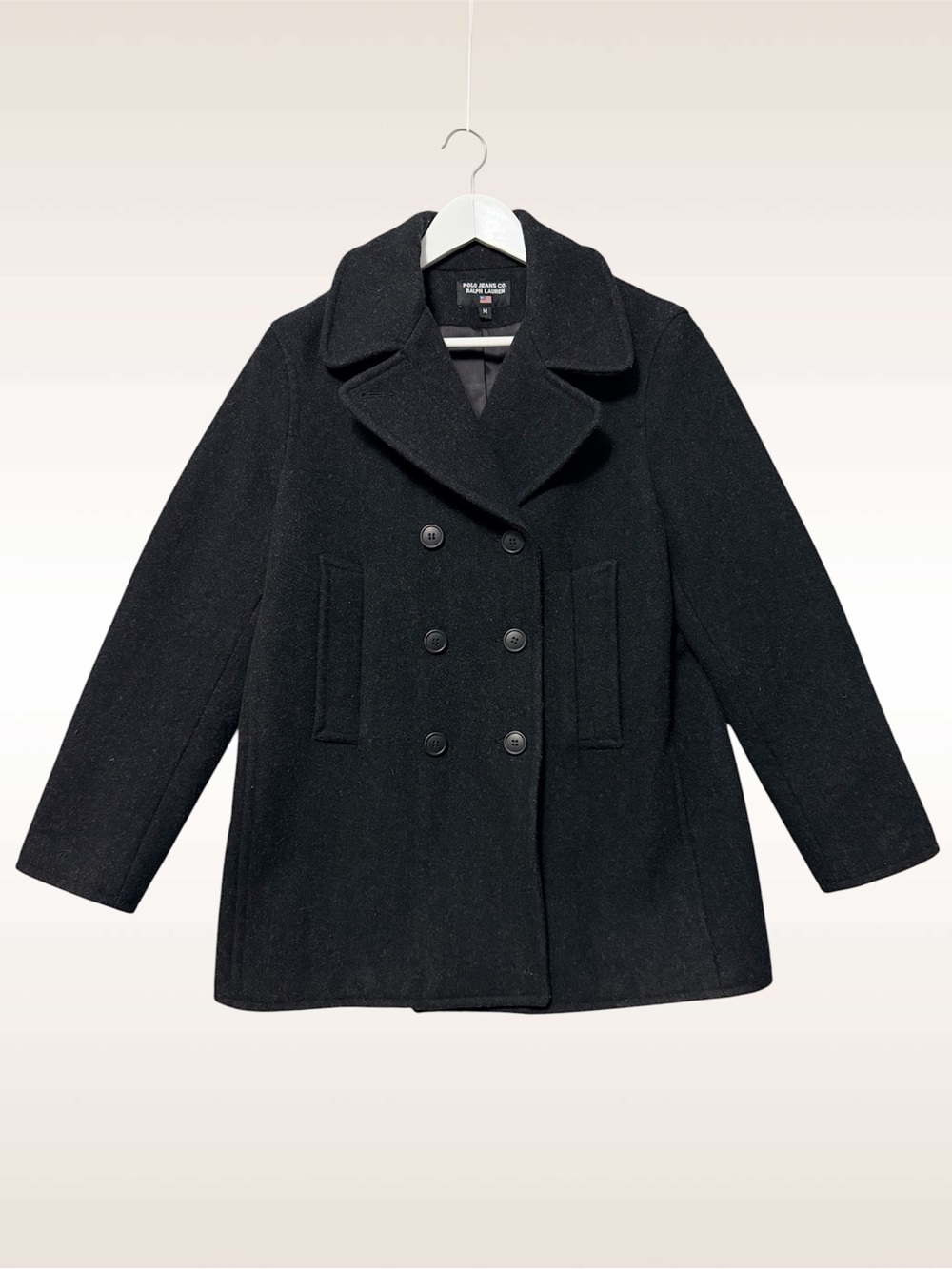 Polo Ralph Lauren Womens Black Wool Peacoat Size Medium Wool Blend Timeless